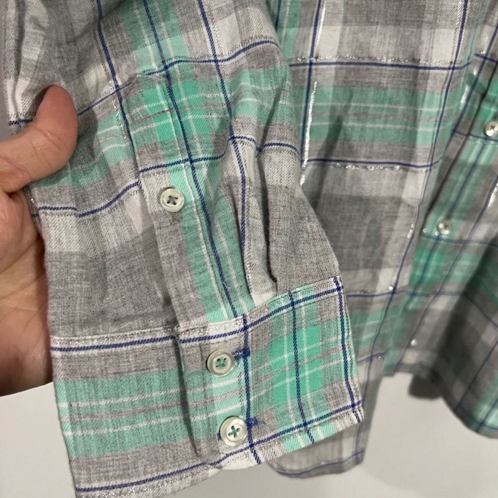 Talbots Classic Cotton Button Down Shirt In Dazzling Plaid Size Large